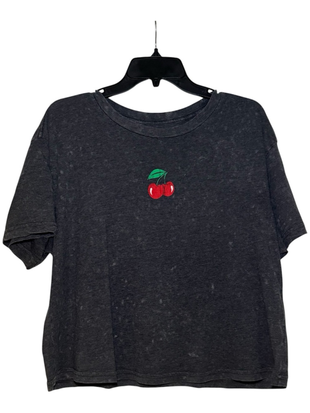 Rebellious One Black Tee with Red Cherry Patch
